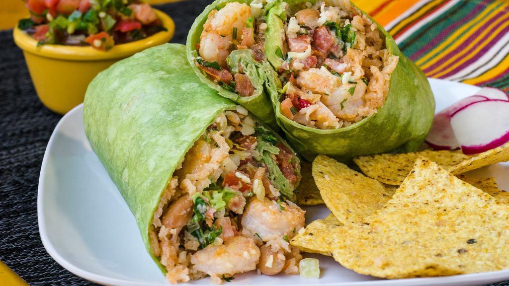 Mejor Burrito · Large burrito with beans, rice, salsa fresca, cheese, lettuce, Mexican cream, and your choice of filling wrapped in a flour tortilla. Served with chips.