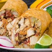 Burritos · Burrito with beans, rice, salsa fresca, and your choice of filling wrapped in a flour tortil...