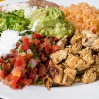 Plates · Generous serving of your choice of filling with beans, rice, salsa fresca, cheese, lettuce, ...