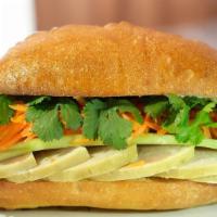 F4. Fancy Pork with Pate Sandwich · All include pickled carrots & Dalkon, cucumber, cilantro, jalapenos and mayo on a fresh bagu...