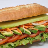 F5. Vegetable Sandwich · All include pickled carrots & Dalkon, cucumber, cilantro, jalapenos and mayo on a fresh bagu...