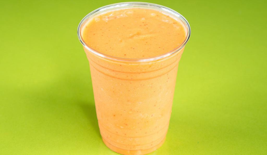 13. Max Boost · Orange juice, strawberries, banana, orange sherbet, wheat germ, rice bran, oat bran. Protein powder. 361 calories, 15.9 g protein, 79.9 carbs, 1.5 g fat.