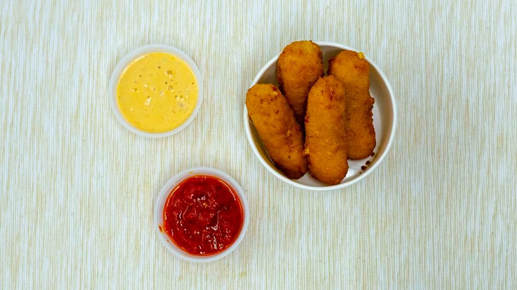 Mozzarella Sticks · Cheesey goodness served w/ our house-made spicy ranch