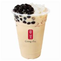Panda Milk Tea · Made with black and white pearls.