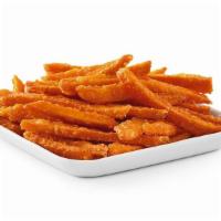Sweet Potato Fries · Thin cut sweet potatoes fried to perfection with a dash of salt.