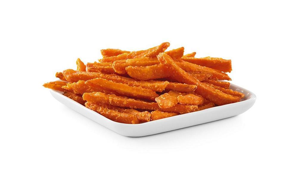Sweet Potato Fries · Thin cut sweet potatoes fried to perfection with a dash of salt.