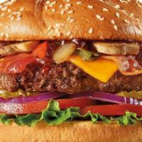 Spill The Bourbon Burger   · A 100% beef burger topped with White Cheddar cheese, bacon, sautéed mushrooms, fire-roasted ...