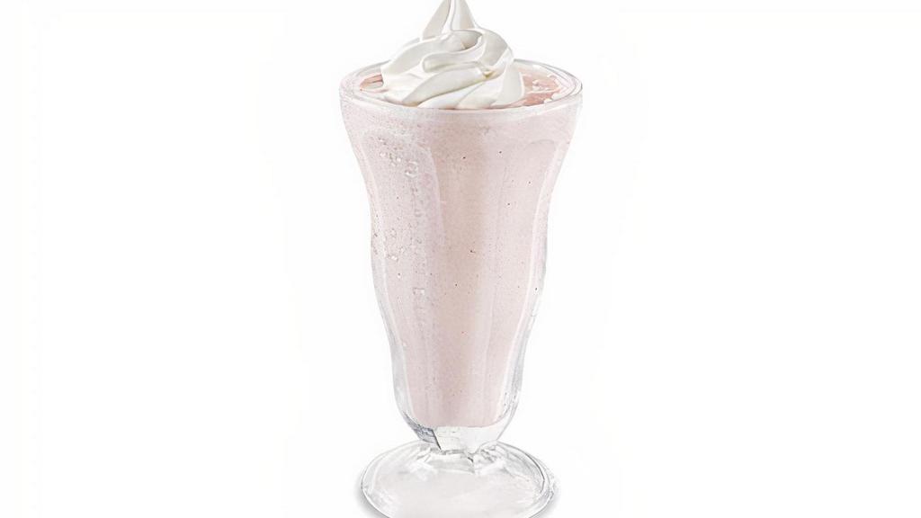 Strawberry Cheesecake Milk Shake · Made with premium vanilla ice cream, strawberry topping and pieces of cheesecake. Topped with whipped cream.
