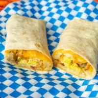 Breakfast Burrito  · Bacon, sausage, eggs, hash browns, and cheese.