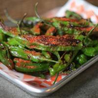 Blistered Shishito Peppers · Course Salt, Spicy Dry Rub, Garlic Aioli