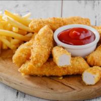 Halal Chicken Tenders with Fries · Halal - Chicken tenders served to crispy perfection.