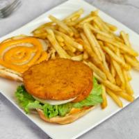 Spicy Chicken Burger · Fried chicken patty with our house spicy mayo sauce.