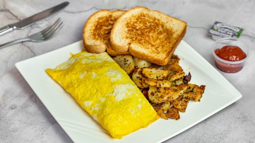 California Omelette · Avocado, bacon, cheese, mushroom, onion, tomato Comes with toast & house potatoes.