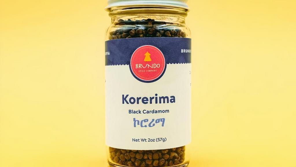 Korerima |ኮሮሪማ| Black Cardamom · Not many spices carry the culinary versatility of Brundo’s Korerima (Black Cardamom). Minty yet smoky, earthy yet floral, our open-fire roasted Korerima is guaranteed to quickly join your top five favorite spices.. The potency of the whole seed intensifies the distinct flavors of Korerima that add a one-of-a-kind savoriness to meat-based dishes such as Kitfo (Ethiopian style steak tar-tar) and spice blends.. The versatility of this seed can make for some creative dishes! A small handful of freshly ground Korerima seeds can create a smoky infusion to your favorite recipe.  . Suggested uses: Sega and Begue Tibs, Sega Alicha, Kitfo, Gomen, Begue Wot. Whole Seed . Origin: Ethiopia. Ingredients: Ethiopian black cardamon seeds