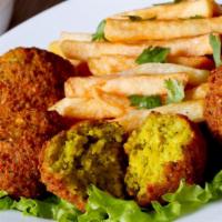 Spicy Vegan Falafels & Fries · Cupertino's famous falafel balls made with crispy chickeas flavored in house-made spices and...