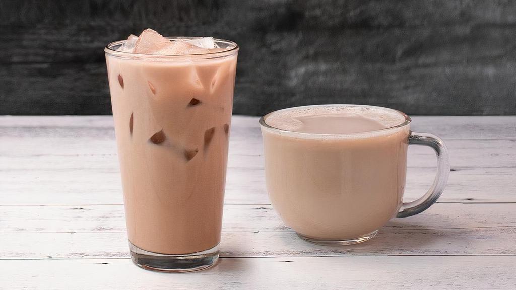 Rose Milk Tea · Black tea with non-dairy creamer and rose syrup.