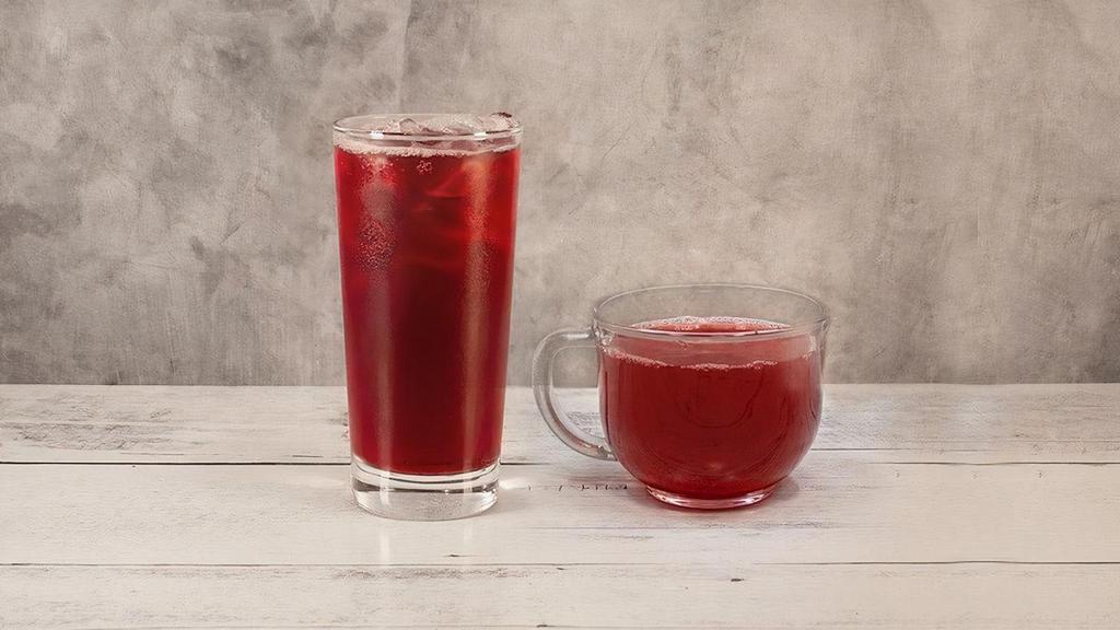 Hibiscus Tea · A freshly brewed herbal tea with a slight tart and cranberry-like flavor