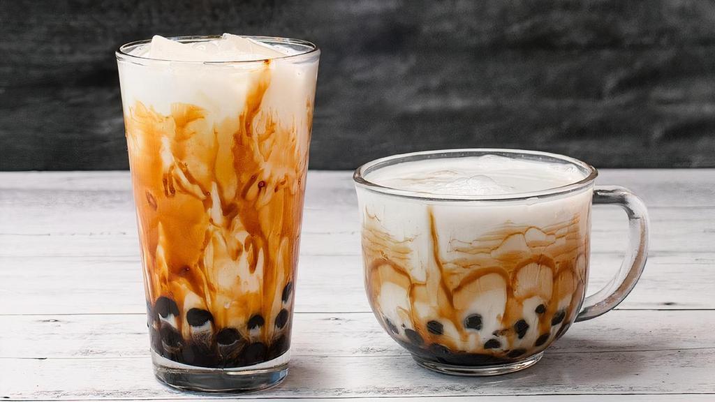 Tiger Boba Latte · Milk with boba and brown sugar.