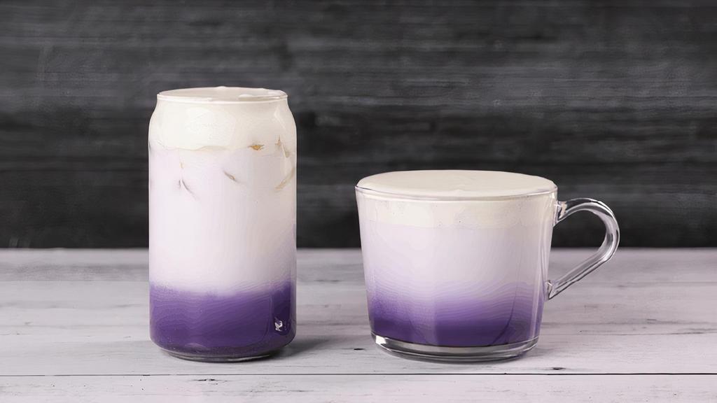 Taro Lavender Latte · A Creamy latte with steamed milk, taro and a hint of lavender topped with our classic sea salt cream
