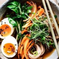 Vegetable Ramen Soup · Perfectly spiced noodles soup, made with mixed vegetables, green onions, seaweed, sesame see...