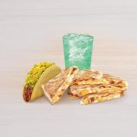 Chicken Quesadilla Combo · Served with large drink, chicken quesadilla, regular crunchy taco.