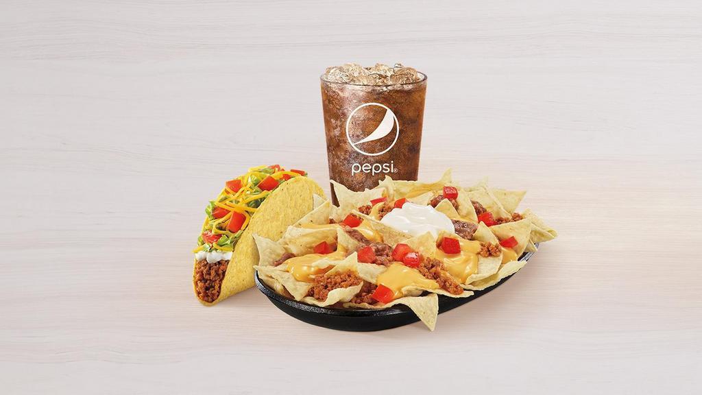 Nachos Bellgrande® Combo · Served with a large drink and a crunchy taco supreme.