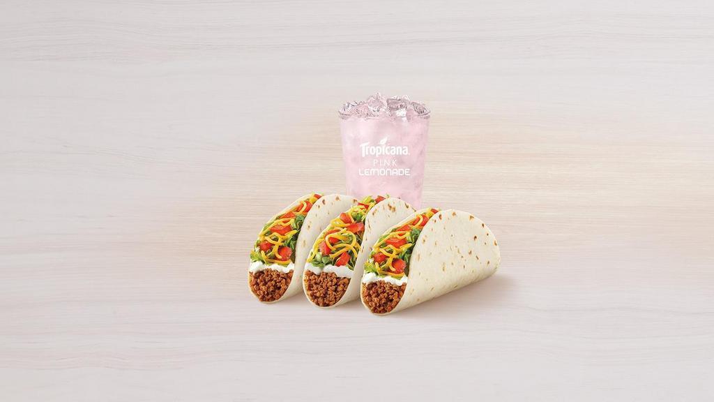 3 Soft Tacos Supreme® Combo · Three Soft Taco Supremes served with a large drink
