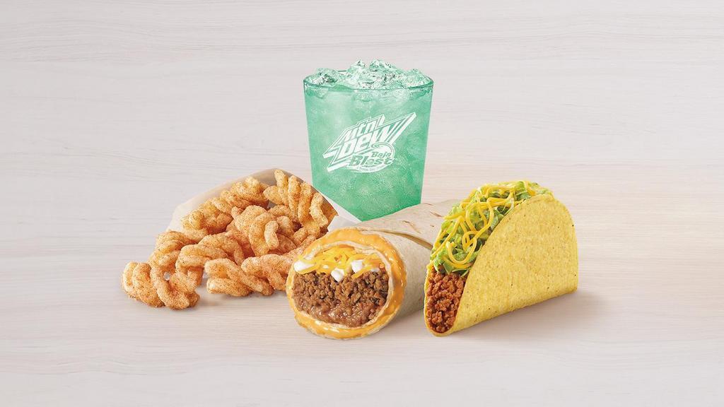 Classic Combo · Includes a Beefy 5-Layer Burrito, regular Crunchy Taco, Cinnamon Twists, and a Large fountain drink.