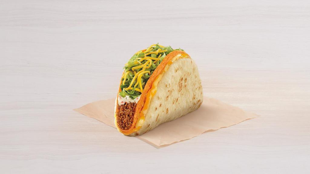 Doritos® Cheesy Gordita Crunch - Nacho Cheese · A Nacho Cheese Doritos® Locos Tacos wrapped up in a soft piece of flatbread with Seasoned Beef, Spicy Ranch Sauce, Lettuce, Cheddar Cheese, and a Three Cheese Blend.