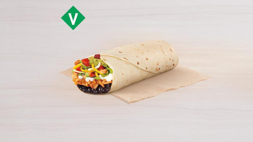 Fiesta Veggie Burrito · The Fiesta Veggie Burrito comes with Seasoned Rice, Black Beans, Red Strips, Creamy Chipotle Sauce, Reduced-Fat Sour Cream, a Three-Cheese Blend, Tomatoes, and Guacamole.