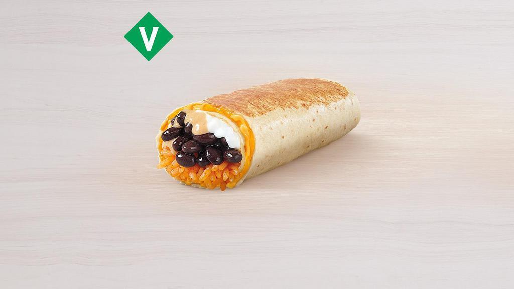 Black Bean Quesarito · Cheese & nacho cheese sauce quesadilla wrapped around a black bean, seasoned rice, reduced fat source cream & chipotle sauce burrito. Item is lacto-ovo, allowing for dairy & egg consumption. Preparation methods may lead to cross contact with meat.