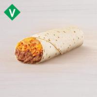 Cheesy Bean And Rice Burrito · A warm flour tortilla filled with refried beans, seasoned rice, nacho cheese sauce and cream...