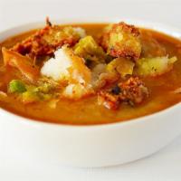 6) Samosa Soup · Spicy. Our most popular soup. Made with samosas, broken up falafels, lentils, cabbage, and o...