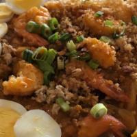Palabok · Thick rice noodles in home-made luglug gravy w/ shrimp, squid, smoked fish, miki bihon slice...