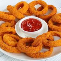 Vegan Onion Rings · Fresh onions chopped, battered and fried.