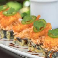 Chili Shrimp Roll · Krab†, cream cheese and seaweed tempura in a spicy chili sauce, topped with spicy krab† and ...