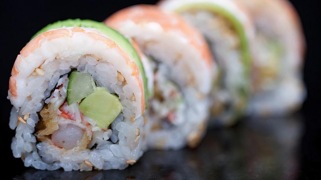 Shrimp Lovers Roll · Krab†, avocado, shrimp tempura, shrimp, cucumber.