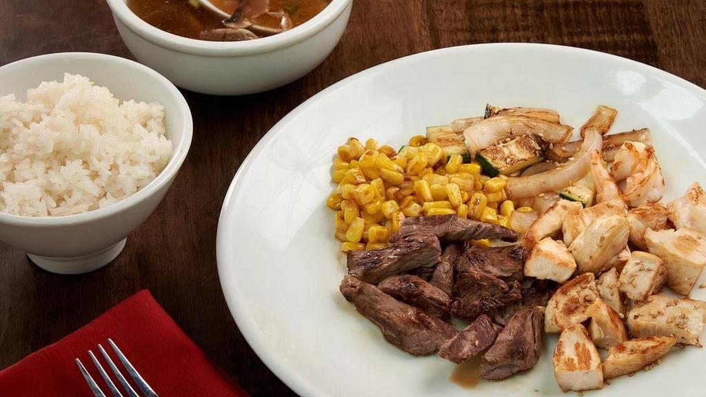 Kids Combination Chicken & Steak* · Chicken breast and New York strip steak* with mushrooms teppanyaki grilled to your specification.
