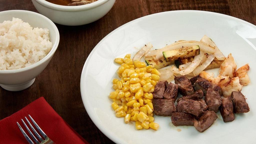 Kids Hibachi Steak* · New York strip steak* and mushrooms teppanyaki grilled to your specification.