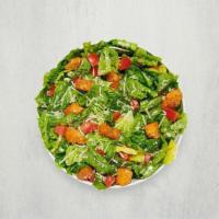 Caesar Salad · Romaine, tomatoes, parmesan, asiago, croutons, Caesar dressing