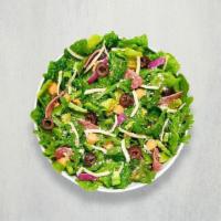 Italian Chop Salad · Romaine, arugula, mozzarella, parmesan, salami, red onions, black olives, chickpeas, green b...