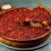 Matt Cain Pizza · Pepperoni and all natural garlic fennel sausage. Deep dish pizza topped with a thin layer of...