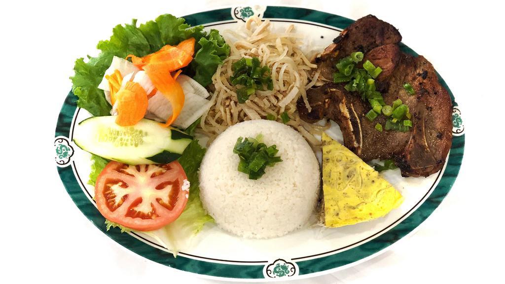 Com Tam Bi Suon Cha · Shredded Pork, Grilled Pork Chop & Egg Cake over Broken Rice