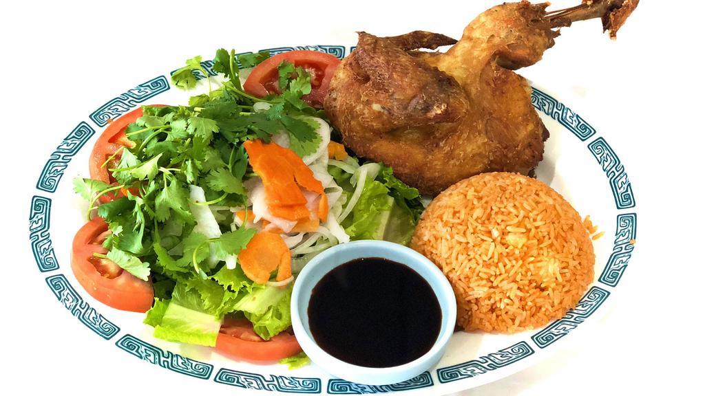 Com Ga Xoi Mo · Fried Chicken Over Red Rice
