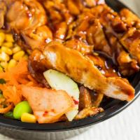 Chicken Teriyaki · Half sized bowl with chicken teriyaki and mixed veggies (cucumbers carrots sweet corn seawee...
