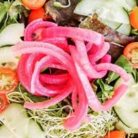 House Salad · mixed greens, Roma tomato, cucumber, onion