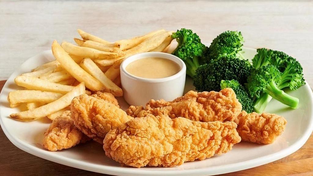 Chicken Tender Platter · Crispy white meat tenders, hand-breaded in house, with honey mustard sauce for dipping.  Served with choice of two freshly made sides.