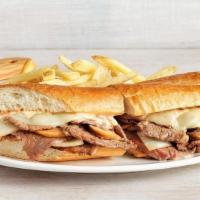 Prime Rib* Sandwich · Tender slow-roasted prime rib, grilled onions and mushrooms, Provolone cheese, and our spicy...