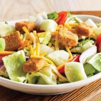 House Side Salad · Fresh mixed greens, dressing of choice, cucumbers, Monterey Jack and Cheddar cheese, tomatoe...