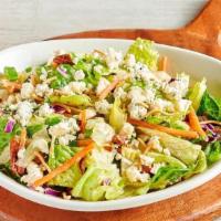 Blue Cheese Pecan Chopped Side Salad** · Chopped style mixed greens with shredded carrots, red cabbage, green onions, cinnamon pecans...